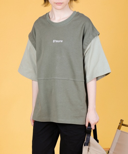 tシャツ 2WAY REMOVABLE SLEEVE COTTON CREW NECK BIG S/S T-SHIRT レディース メンズ S'more tシャツ 2WAY REMOVABLE SLEEVE COTTON CREW NECK BIG S