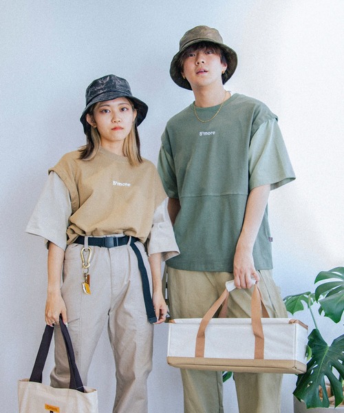 S'more tシャツ 2WAY REMOVABLE SLEEVE COTTON CREW NECK BIG S