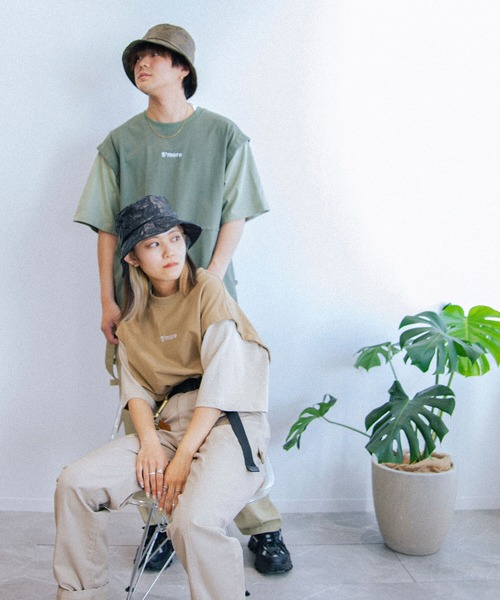 tシャツ 2WAY REMOVABLE SLEEVE COTTON CREW NECK BIG S/S T-SHIRT レディース メンズ S'more tシャツ 2WAY REMOVABLE SLEEVE COTTON CREW NECK BIG S