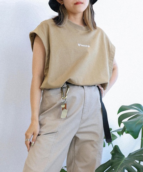 S'more tシャツ 2WAY REMOVABLE SLEEVE COTTON CREW NECK BIG S