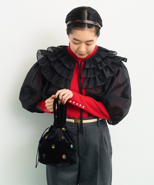 child woman　ベロアカラフル刺繍　マフラー　ブラック child woman ベロアカラフル刺繍 マフラー ブラック（CHILD