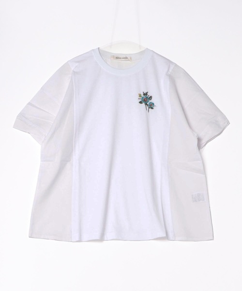 tシャツ 30／−天竺フラワーハンド刺繍×60コットンローンカットソー レディース