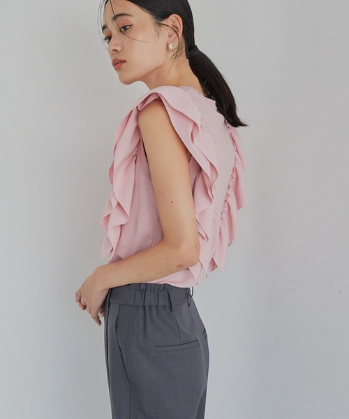 tシャツ Tシャツ 「洗える」異素材ドッキングフリルニットプルオーバー  