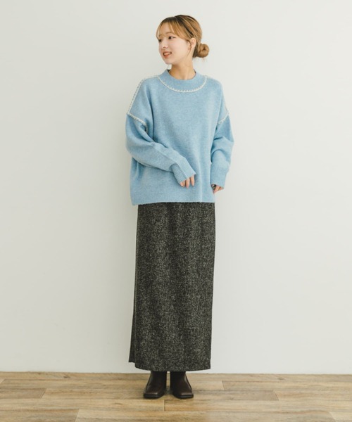 売れ筋商品|||オルセン ニット&セーター アウター レディース Women's Stitch Interest Sleeve Sweater Black ITEMS URBANRESEARCH ニット セーター ステッチクルーネック