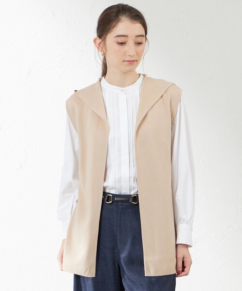 ベスト ジレ ウールコットンフーディーニットジレ レディース