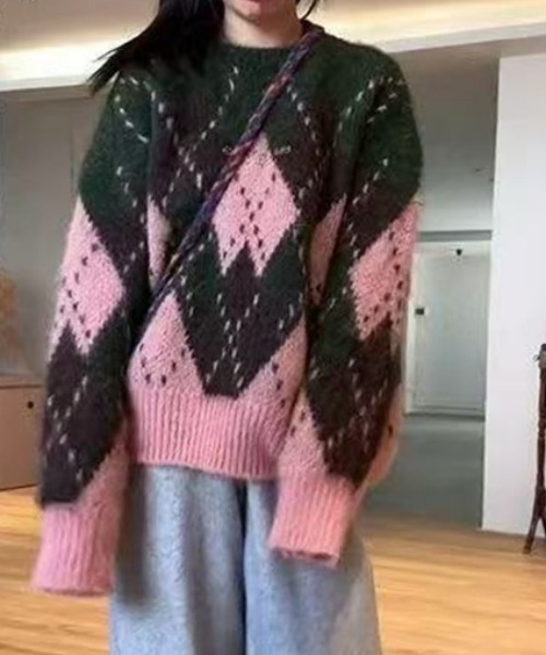 Paprika アーガイルニットセーター 未使用 ニット セーター マルチカラーアーガイルニット レディース : ZOZOTOWN