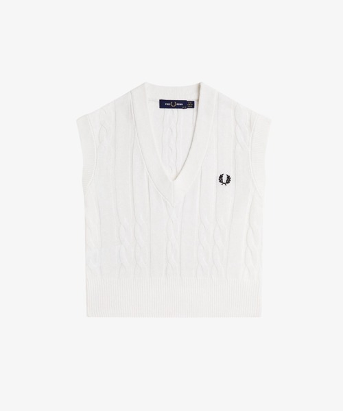 注目ブランド FRED PERRY ベスト ジレ Cable Knit Vest／ケーブルニットベスト トップス