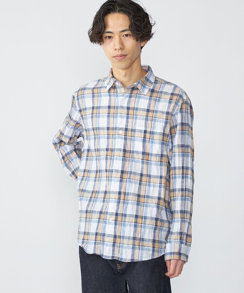 SHIPS（シップス） シャツ SHIPS: BEZ ウォッシュド チェック ロング
