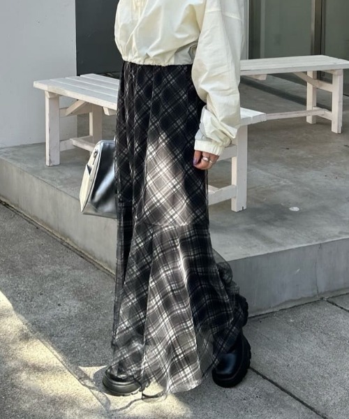 カスタネ　チェックシアースカート　ブラック　F Kastane スカート チェックシアースカート : ZOZOTOWN Yahoo!店