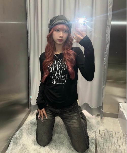 tシャツ 「FANCY CLUB」WE MAKES TROUBLE LONG SLEEVE / 「ファンシークラブ」ロゴ長袖Tシャツ レディース