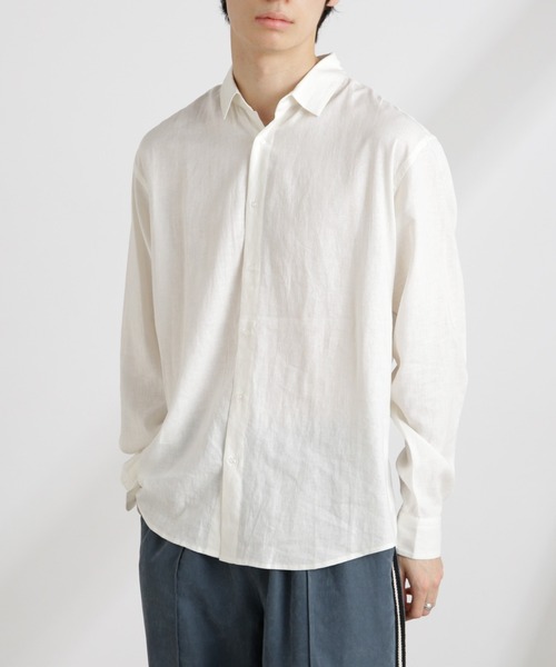 美品 エストネーション 洗える レギュラーカラー リネンシャツ 長袖 ネイビー 美品 エストネーション 洗える レギュラーカラー リネンシャツ