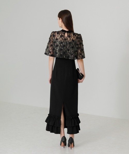 【LEJA】フラワースパンコールチュールフリルIラインドレスワンピース2点セット Leja ドレス 「LEJA」フラワースパンコールチュールフリルI
