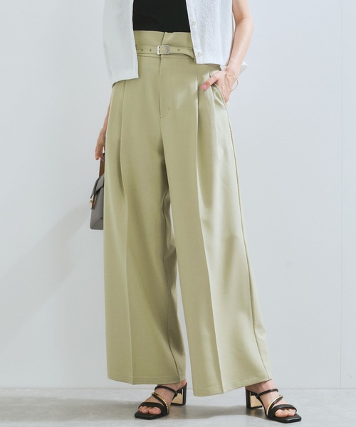 美脚効果 スラックスパンツ ベルトディテール シンプル VIS スラックス パンツ 「新色追加」「防シワ/接触冷感」ベルト