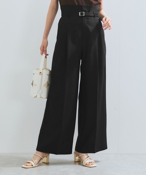 美脚効果 スラックスパンツ ベルトディテール シンプル VIS スラックス パンツ 「新色追加」「防シワ/接触冷感」ベルト