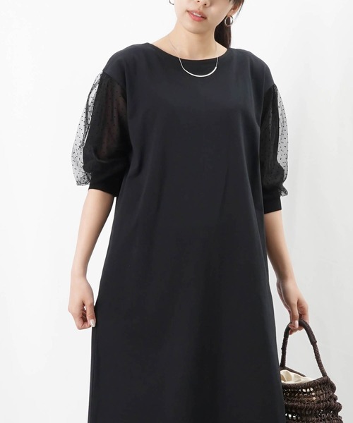 LADY LUCK LUCA ワンピース LC/LLL 袖ドットチュールワンピース