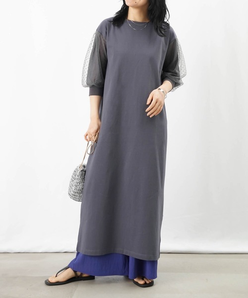 LADY LUCK LUCA ワンピース LC/LLL 袖ドットチュールワンピース