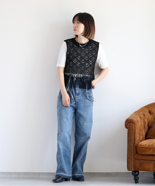 cepo（セポ） ベスト ジレ フリンジニットベスト レディース