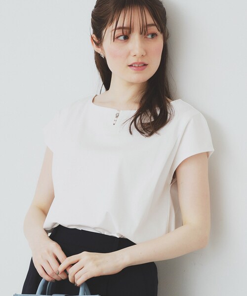 index tシャツ 「6色展開/XS-3サイズ」キーネックビジュー