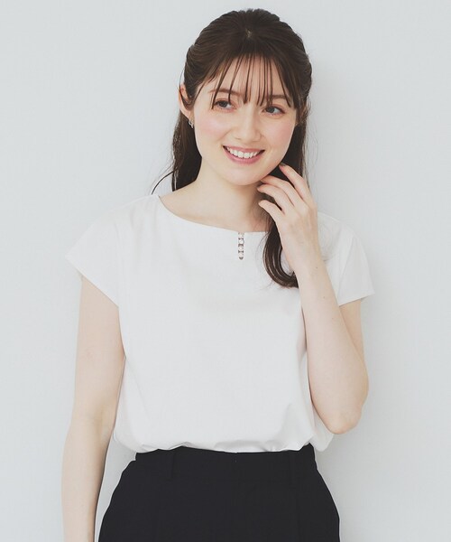 スペシャル特典 index tシャツ 「6色展開/XS-3サイズ」キーネックビジュー 茶
