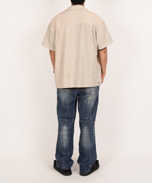 SUNS by #Re:room シャツ 半袖 スイッチングシアサッカーオープン