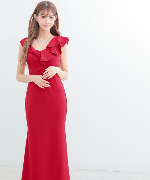 TID マゼンタ ロングドレス フリル付き tk-ld98762cp_1sl.jpg