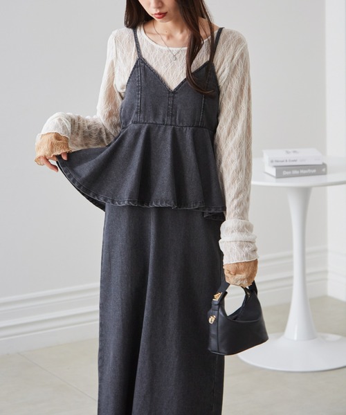 RANAN（ラナン） ワンピース デニムペプラムキャミワンピース