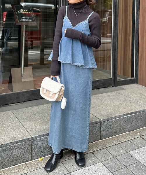 RANAN（ラナン） ワンピース デニムペプラムキャミワンピース