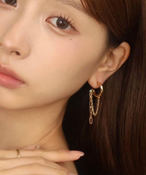 CEMO NEMO（セモネモ） ピアス 2連チェーン ハーフフープ ピアス