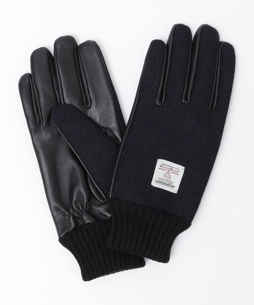 Causseレザー ブラック 手袋 チェーン付き SHIPS（シップス） 手袋 SHIPS:「タッチパネル対応」HARRIS TWEED