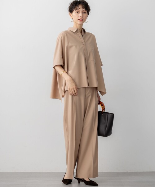 【23区S】ポンチョシルエットシャツ＆ワイドタックパンツ 23区（ニジュウサンク） ブラウス シャツ 「洗える」TWマットクロス