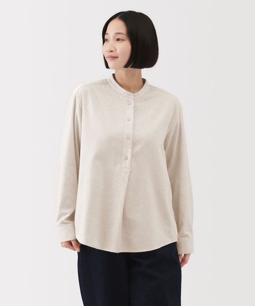 ヤマダヤ 【定価¥19,800新品タグ付 】FENNEL スタンドカラーブラウス 無印良品（MUJI） ブラウス シャツ 婦人 両面起毛フランネルスタンド