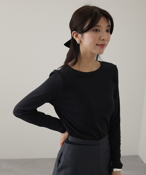 DAYRA tシャツ ランダム リブ ストレッチ 長袖 カットソー レディース