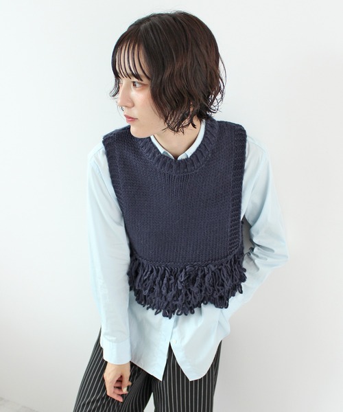 ベスト ジレ ローピングフリンジニットベスト レディース : ZOZOTOWN