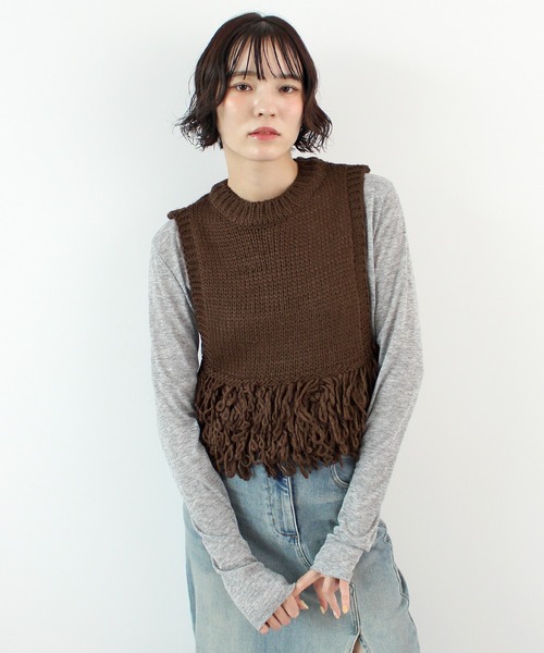 ベスト ジレ ローピングフリンジニットベスト レディース : ZOZOTOWN