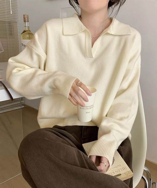24年モデル 未使用✨ポロラルフローレン スキッパー ニット レディース ウール ニット セーター ポロ襟 スキッパーニットプルオーバー レディース