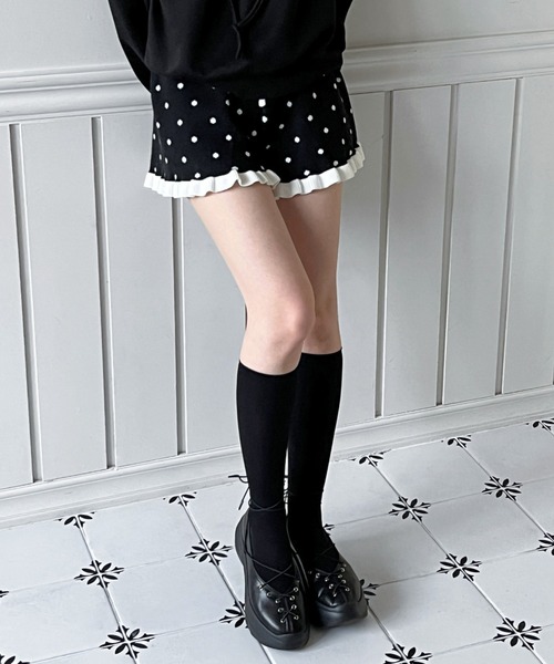 結 【nit alcove】ILLIT着用 ドット柄 レースフリル パンツ レディース 【nit alcove】ILLIT着用 ドット柄 レースフリル パンツ 韓国