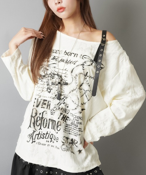 SPINNS（スピンズ） tシャツ 長袖ダメージ Tシャツ/ワンショルダー肩