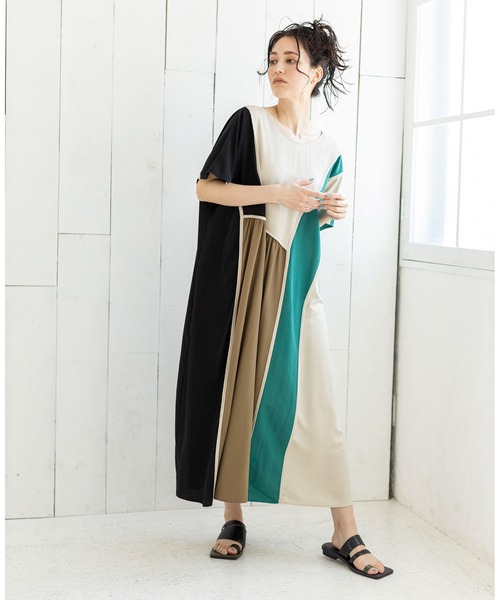 「OSMOSIS」 半袖ワンピース ONE SIZE ライトベージュ レディース_画像2