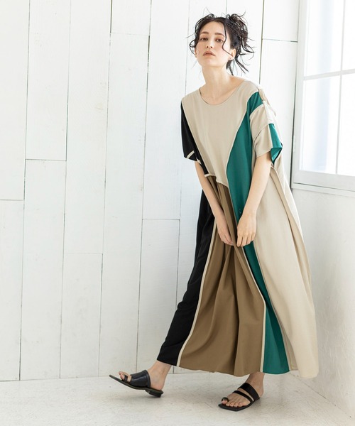 「OSMOSIS」 半袖ワンピース ONE SIZE ライトベージュ レディース_画像3