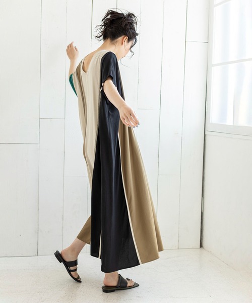 「OSMOSIS」 半袖ワンピース ONE SIZE ライトベージュ レディース_画像4