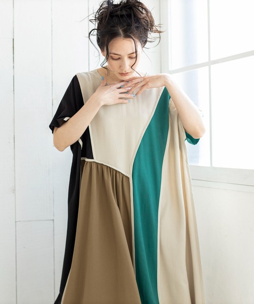 「OSMOSIS」 半袖ワンピース ONE SIZE ライトベージュ レディース_画像6