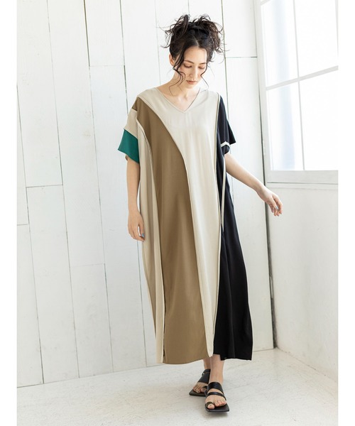 「OSMOSIS」 半袖ワンピース ONE SIZE ライトベージュ レディース_画像7