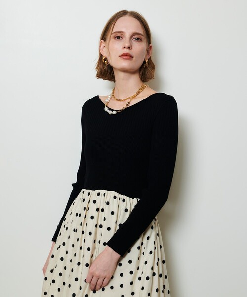 allureville（アルアバイル） ワンピース ドット柄ドッキングニット