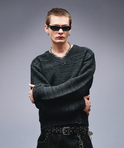 ANDER HUNK セーター ニット Damaged Slub V-neck Knit / ダメージ 