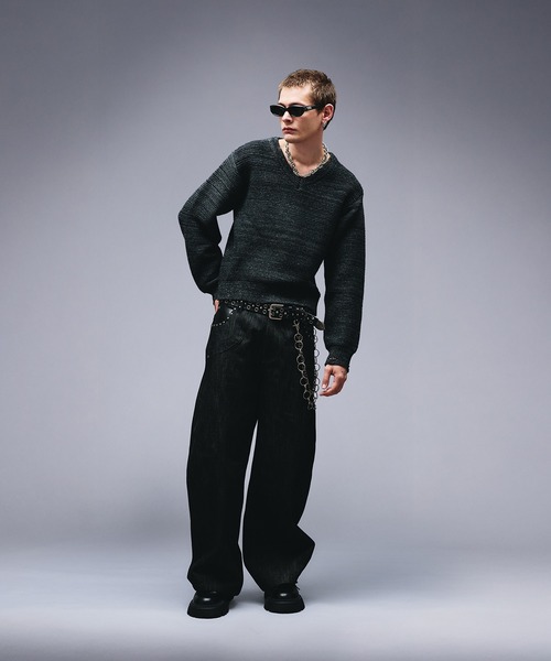 ANDER HUNK セーター ニット Damaged Slub V-neck Knit / ダメージ 