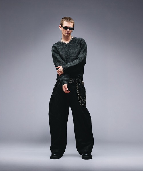 ANDER HUNK セーター ニット Damaged Slub V-neck Knit / ダメージ 