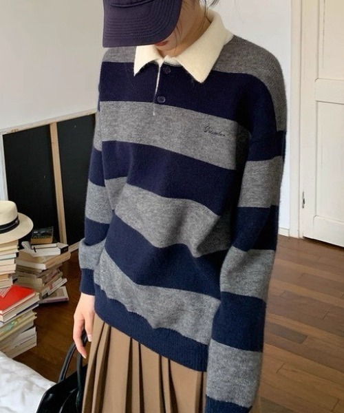 LACーVERT ニット セーター ボーダーポロニット レディース : ZOZOTOWN