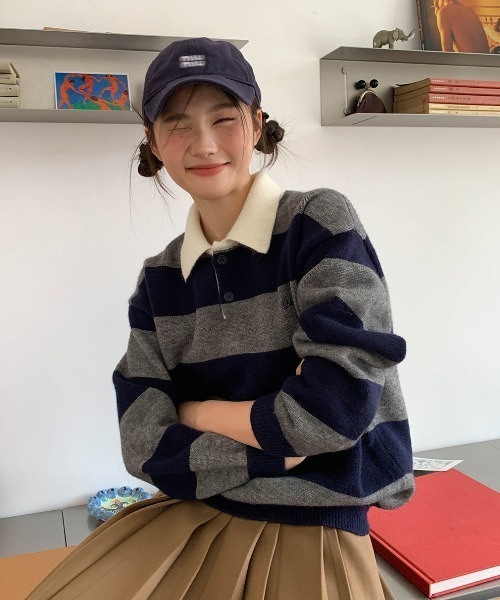 LACーVERT ニット セーター ボーダーポロニット レディース : ZOZOTOWN