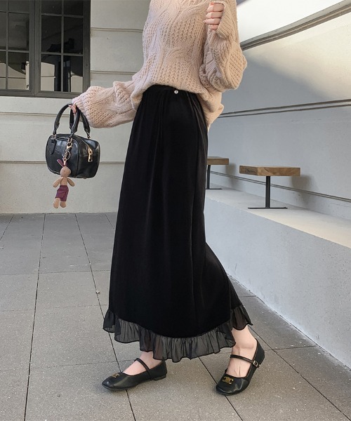 スカート ベロア×シアー切り替えフリルスカート : ZOZOTOWN Yahoo!店