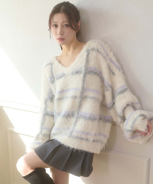 Ambre Neige（アンブルネージュ） ニット セーター v neck plaid